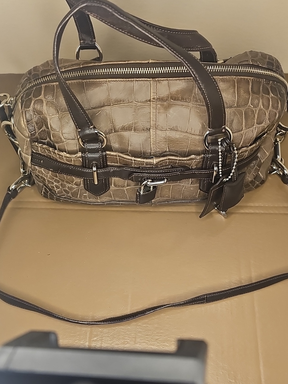 COACH Croc-Skin Leather Bag With Lock And Key.